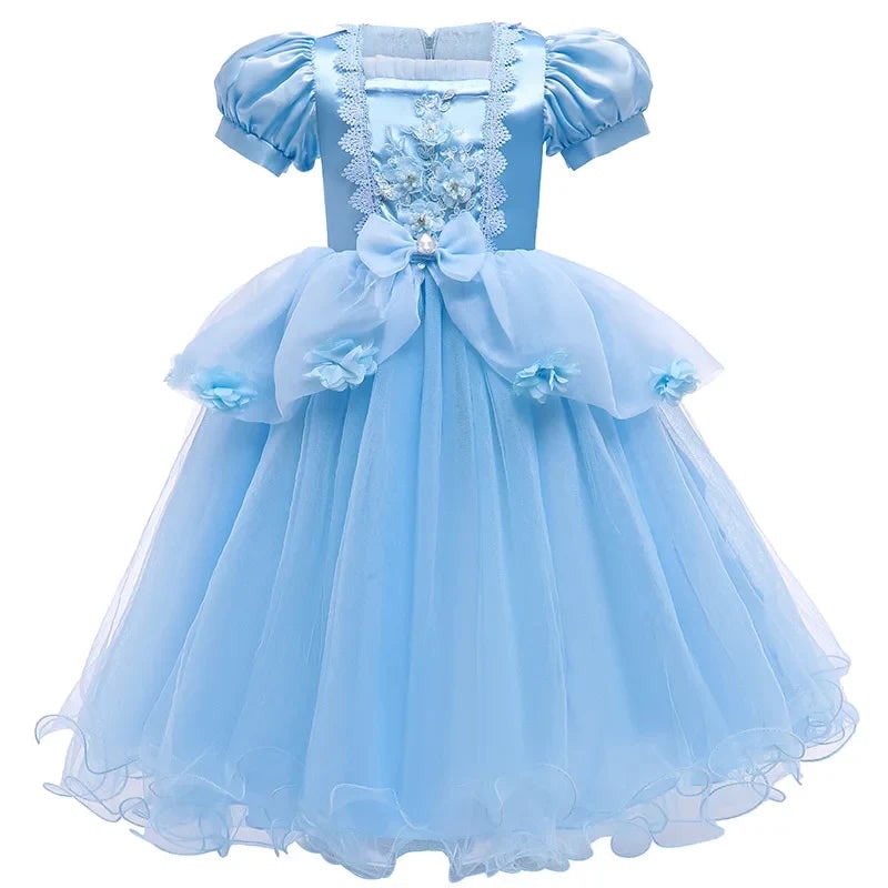 Girls' Halloween Princess Dress for Party Costume with Puff Sleeves and Tulle Skirt - Image 5