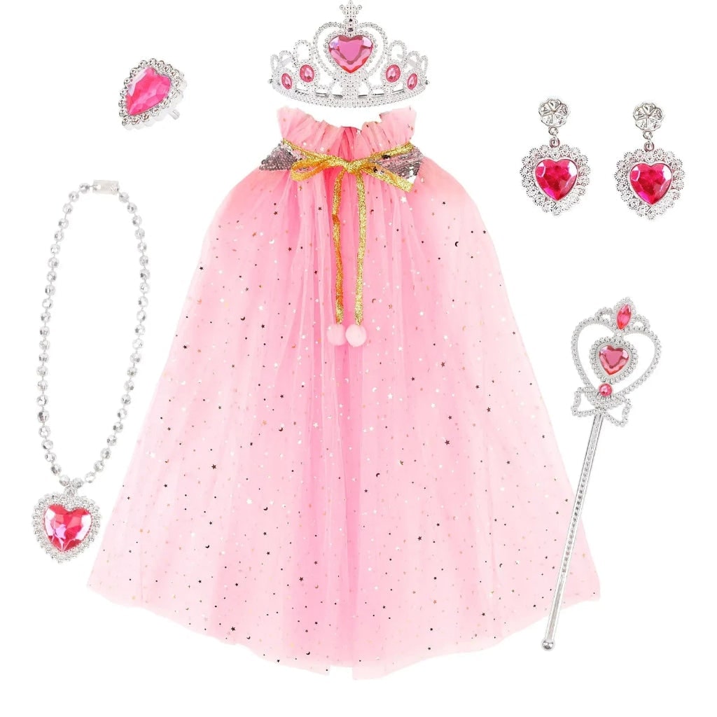 Girls' Halloween Princess Dress Up Clothes for Children with Cape Tiara and Accessories Set - Image 2