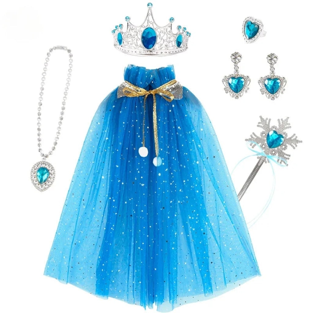 Girls' Halloween Princess Dress Up Clothes for Children with Cape Tiara and Accessories Set - Image 3