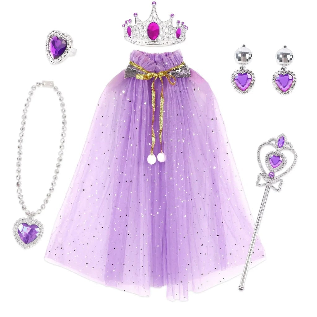 Girls' Halloween Princess Dress Up Clothes for Children with Cape Tiara and Accessories Set - Image 4