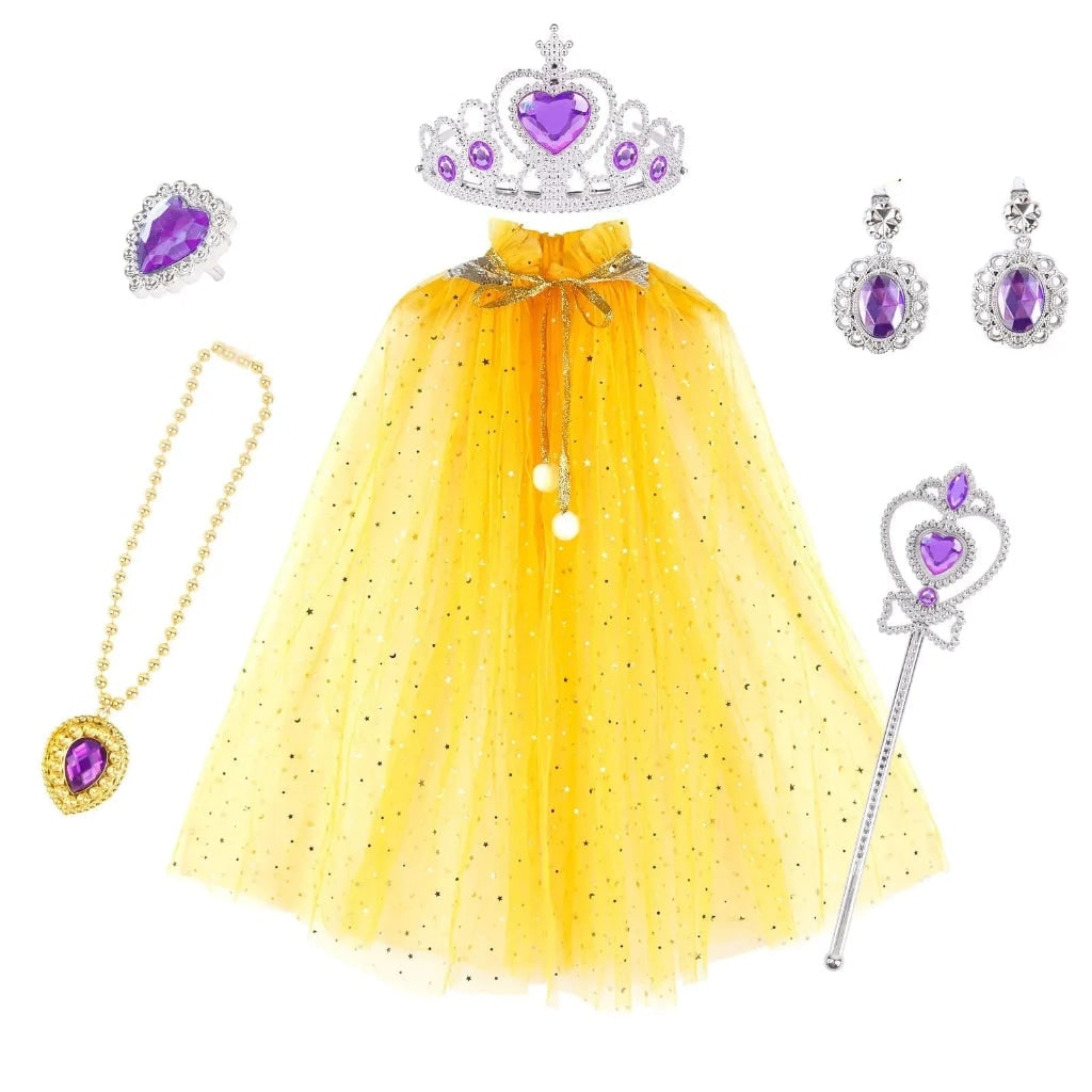Girls' Halloween Princess Dress Up Clothes for Children with Cape Tiara and Accessories Set - Image 5