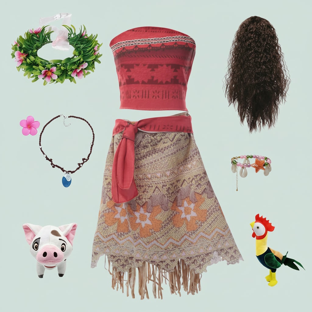 Girls' Island Princess Costume and Dress for with Wig Accessories and Plush Toys - Image 3