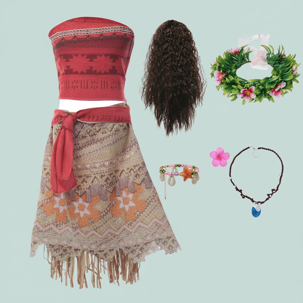 Girls' Island Princess Costume and Dress for with Wig Accessories and Plush Toys - Image 7