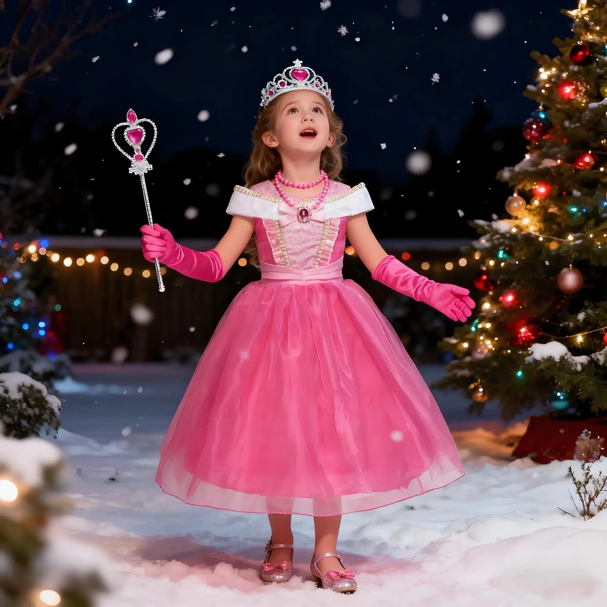 Girls' Princess Halloween Costume Dress with Accessories and Tiara - Image 4