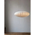 Gold Plated Drum Pendant Light Fixture with Silk Saucer Shade and Mid Century Modern Design - Image 1