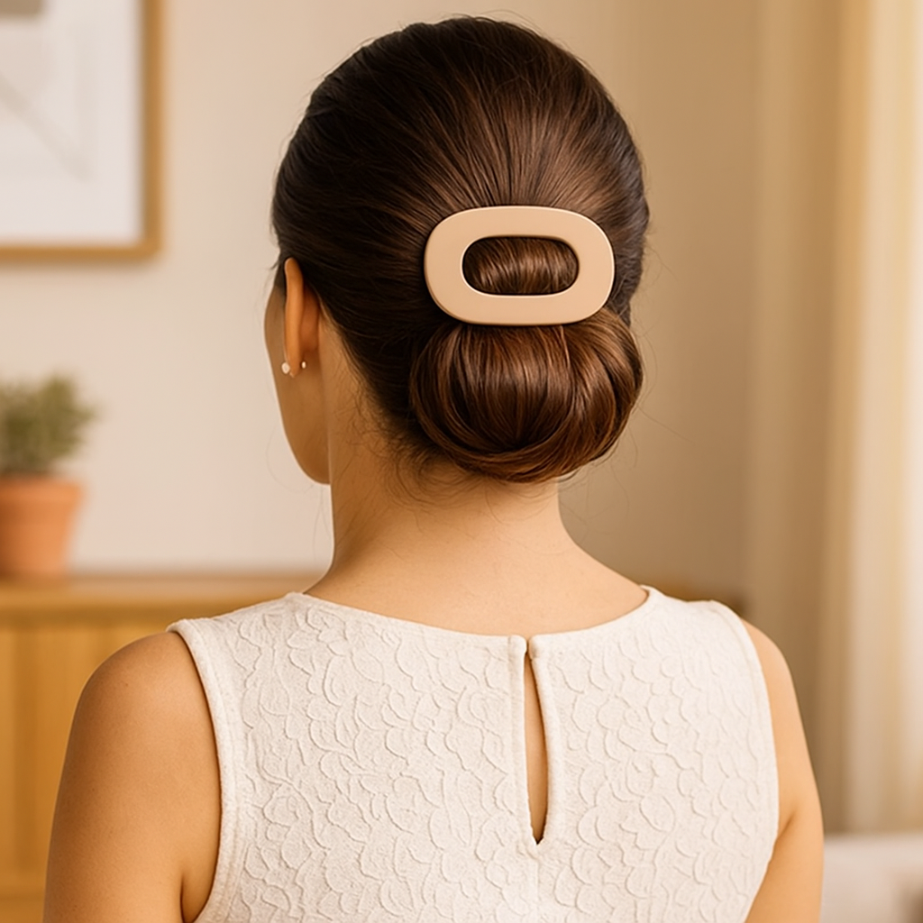 Hair Claw Clip with Flat Back and Oval Cutout for Buns and Half-Up Styling - Image 1