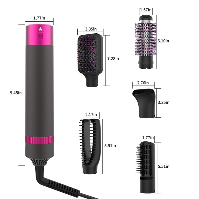 Hair Dryer Brush with 5 Interchangeable Attachments Blow Dry Styling Tool Detangling - Image 1