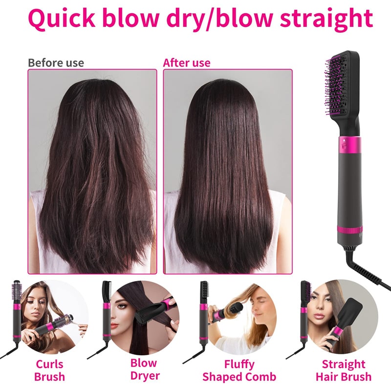 Hair Dryer Brush with 5 Interchangeable Attachments Blow Dry Styling Tool Detangling - Image 2