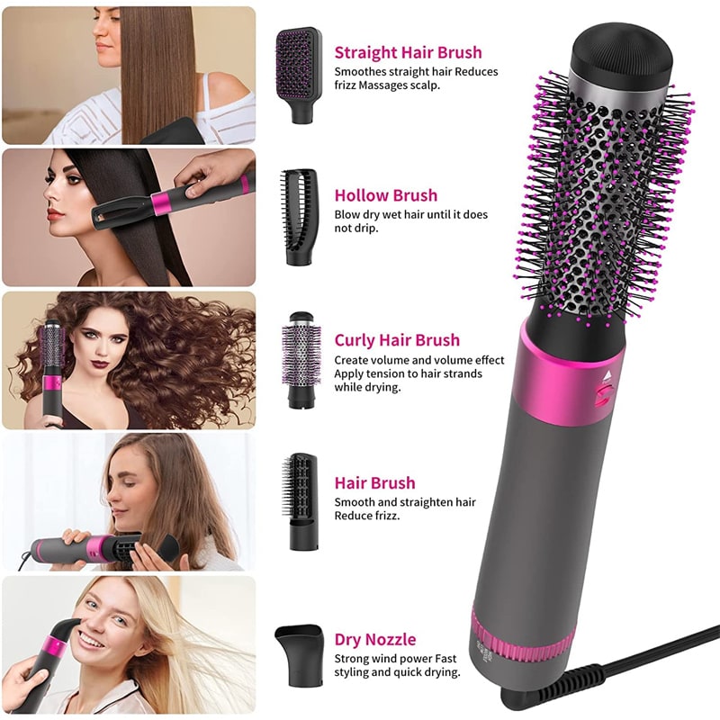 Hair Dryer Brush with 5 Interchangeable Attachments Blow Dry Styling Tool Detangling - Image 6