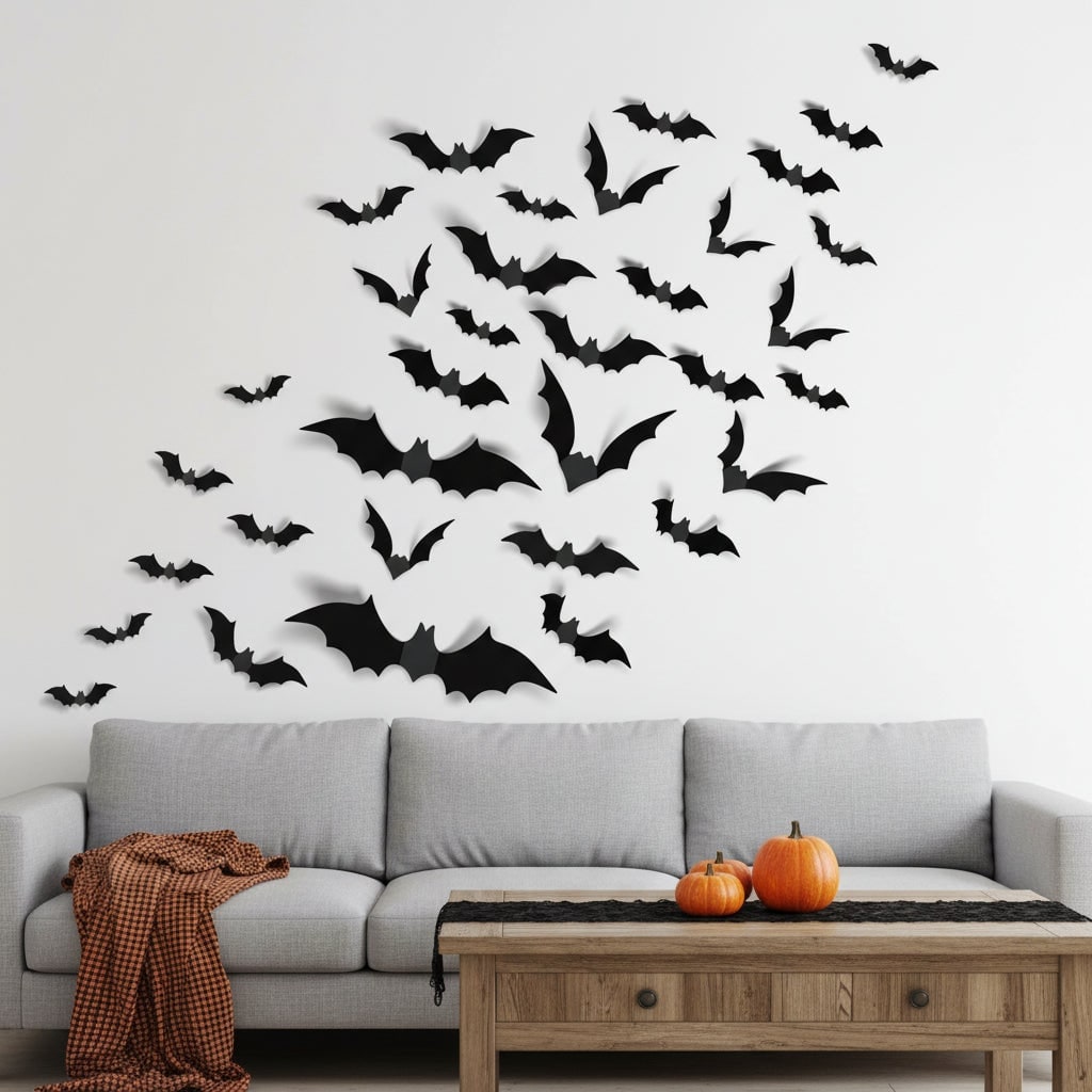 Halloween 3D Bat Wall Art Decor Stickers with Foldable Wings for Nursery Bathroom - Image 1