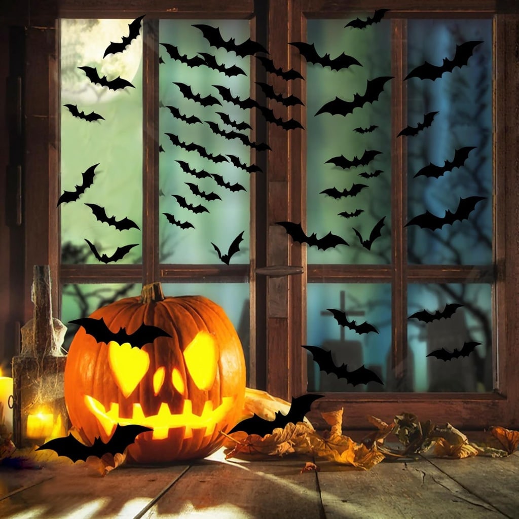 Halloween 3D Bat Wall Art Decor Stickers with Foldable Wings for Nursery Bathroom - Image 2