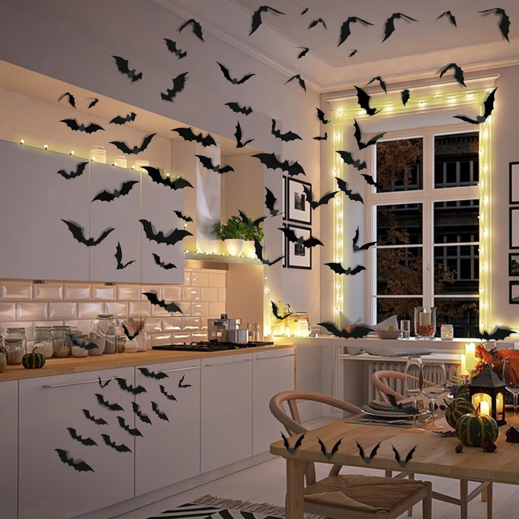 Halloween 3D Bat Wall Art Decor Stickers with Foldable Wings for Nursery Bathroom - Image 4