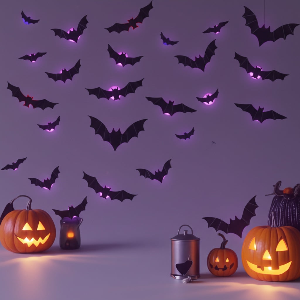 Halloween 3D Bat Wall Decals with LED Lights and Peel and Stick Art Clings for Spooky - Image 2