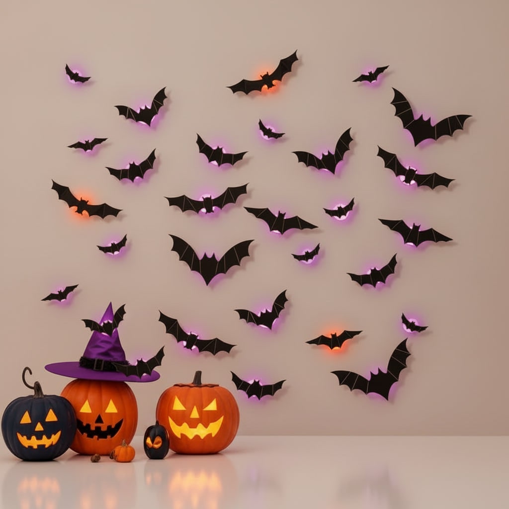 Halloween 3D Bat Wall Decals with LED Lights and Peel and Stick Art Clings for Spooky - Image 5