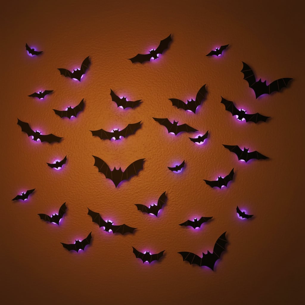 Halloween 3D Bat Wall Decals with LED Lights and Peel and Stick Art Clings for Spooky - Image 6
