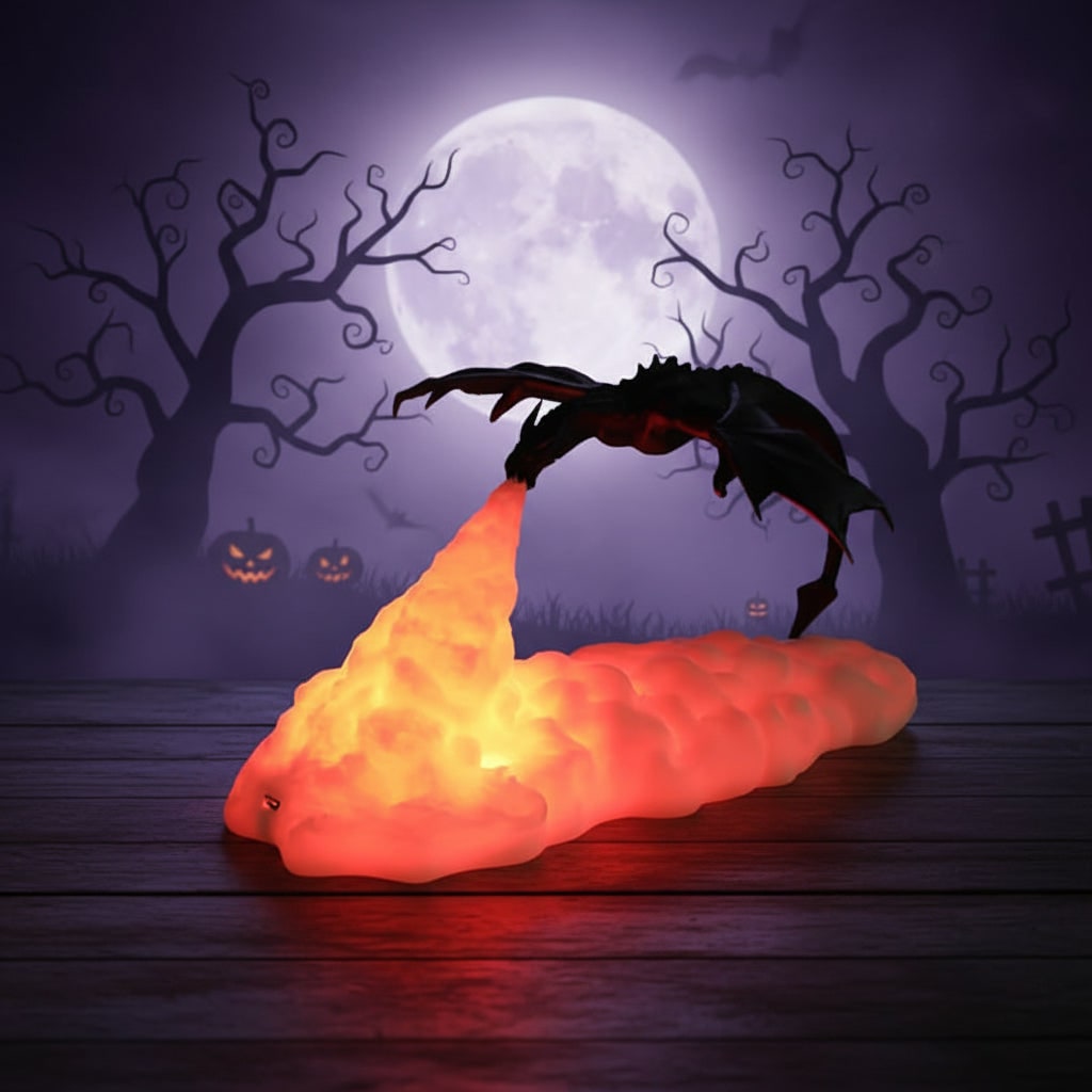Halloween 3D Printed Dragon Night Light with USB Rechargeable LED Fire Glow - Image 1