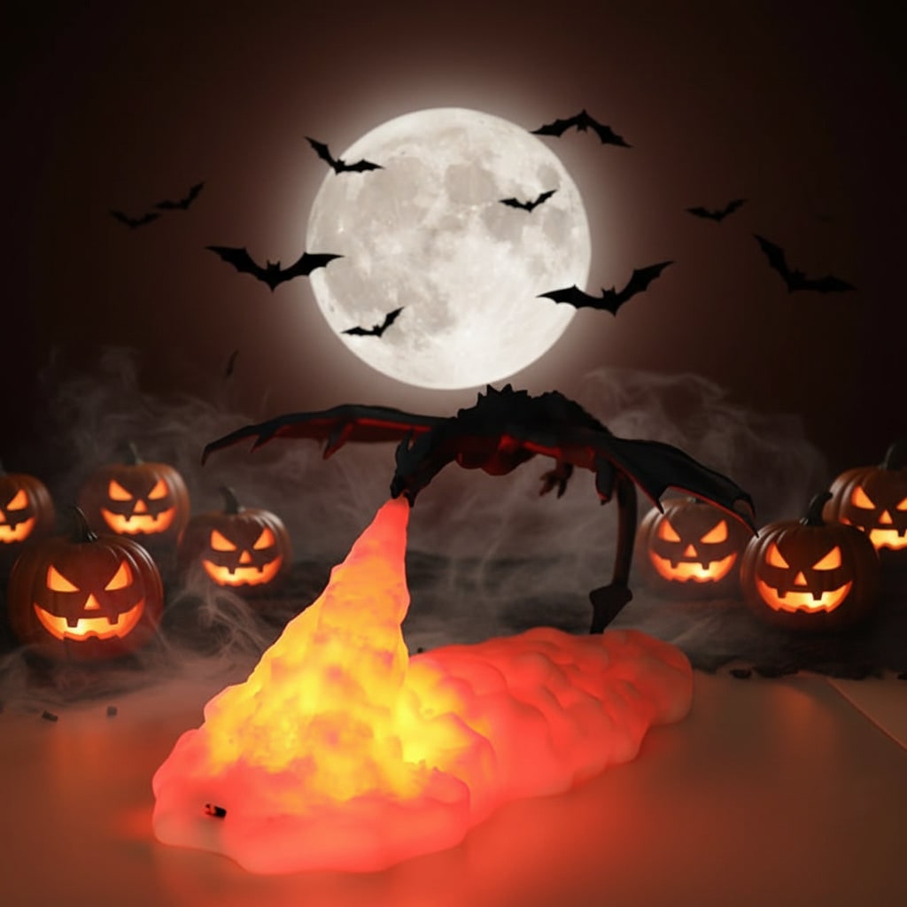 Halloween 3D Printed Dragon Night Light with USB Rechargeable LED Fire Glow - Image 2