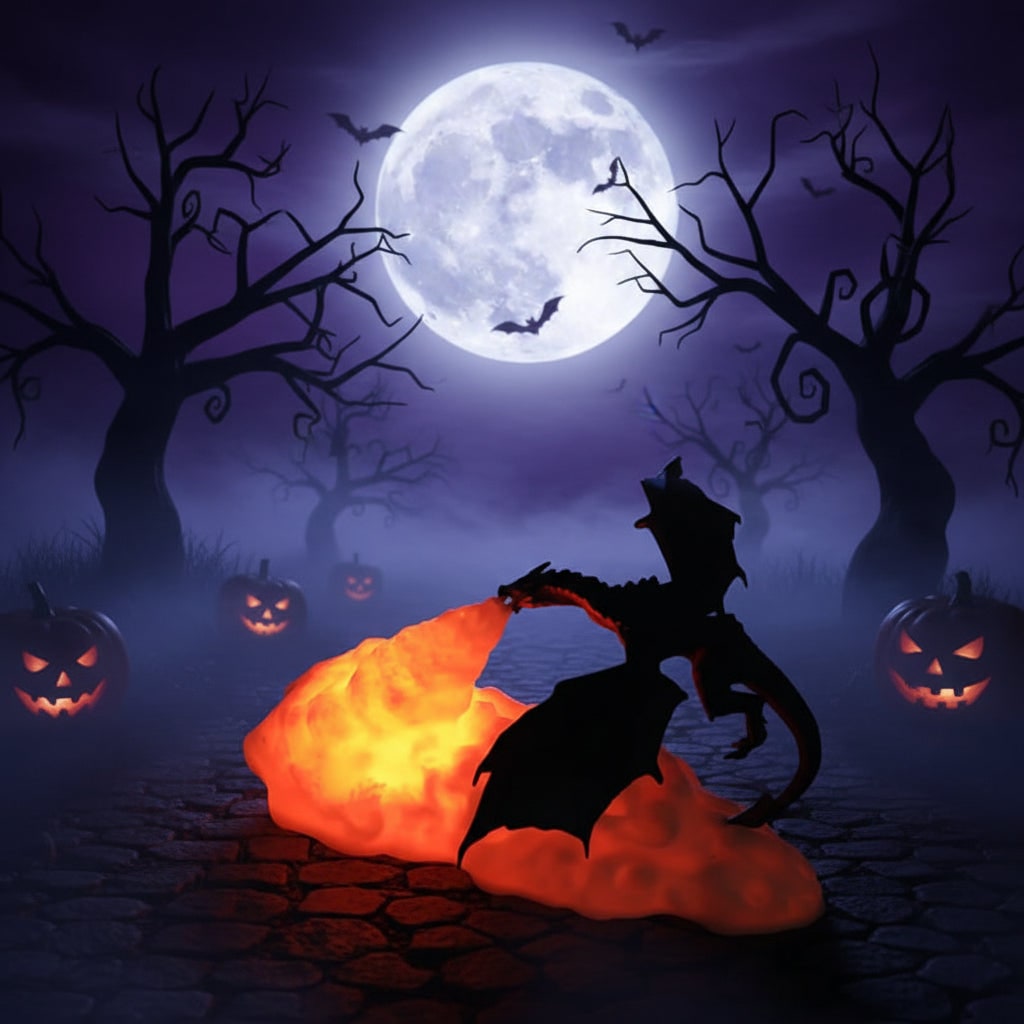 Halloween 3D Printed Dragon Night Light with USB Rechargeable LED Fire Glow - Image 3