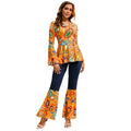 Halloween 70s Costume Hippie Bell Bottom Set with Headband and Psychedelic Print - Image 1