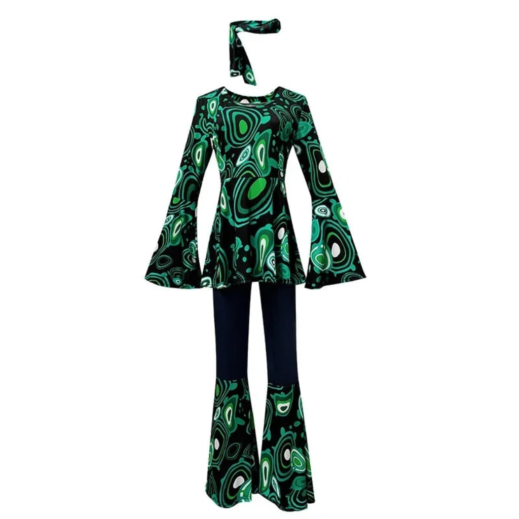 Halloween 70s Costume Hippie Bell Bottom Set with Headband and Psychedelic Print - Image 5