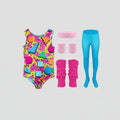 Halloween 80s Costume Party Outfit Workout Aerobics Leotard with Leg Warmers Headband and Wristbands - Image 1