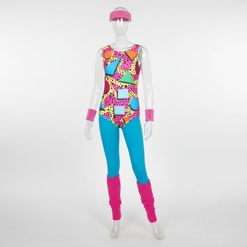 Halloween 80s Costume Party Outfit Workout Aerobics Leotard with Leg Warmers Headband and Wristbands - Image 12