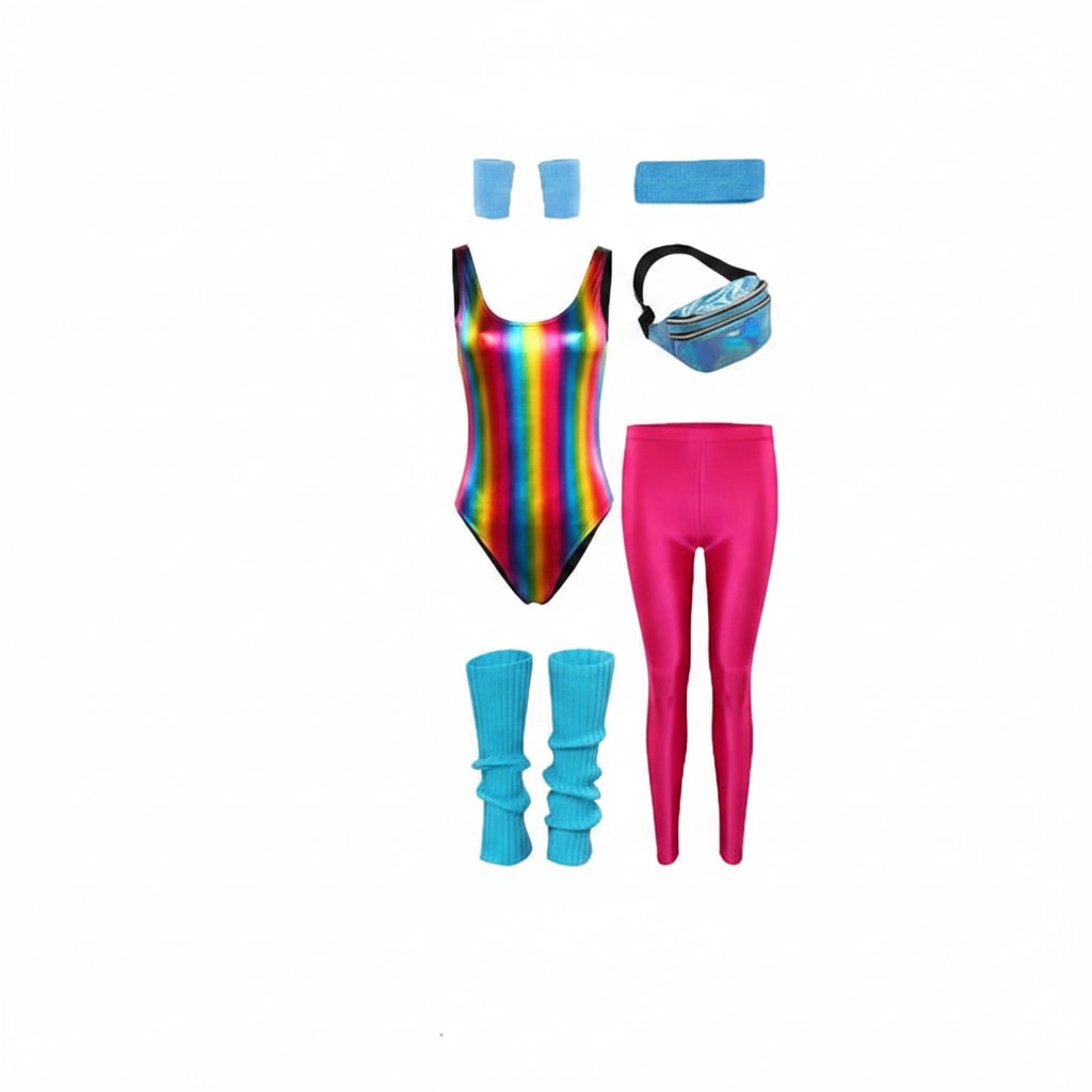 Halloween 80s Costume Party Outfit Workout Aerobics Leotard with Leg Warmers Headband and Wristbands - Image 7