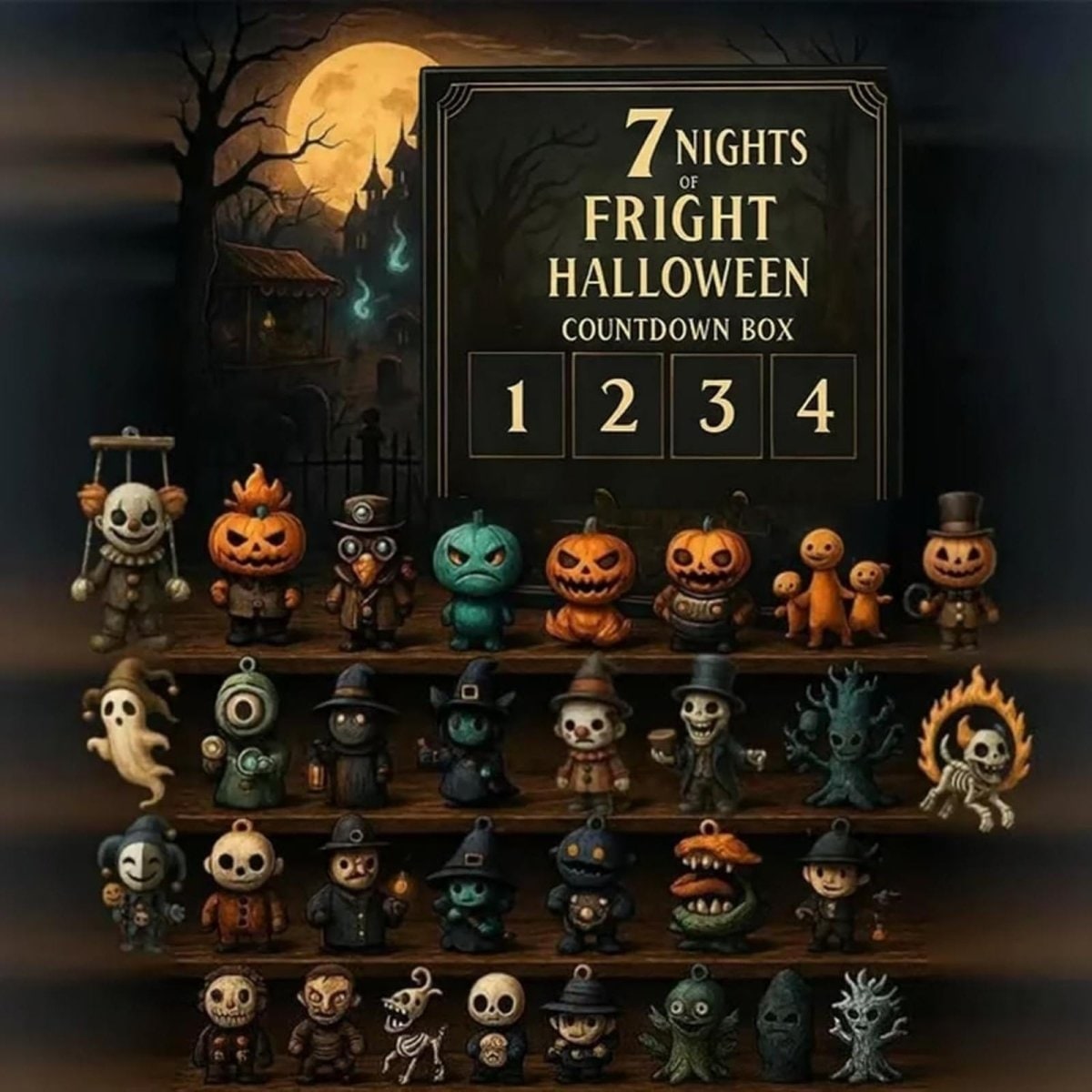 Halloween Advent Calendar Countdown Decor with Spooky Miniature Figurines - Image 1