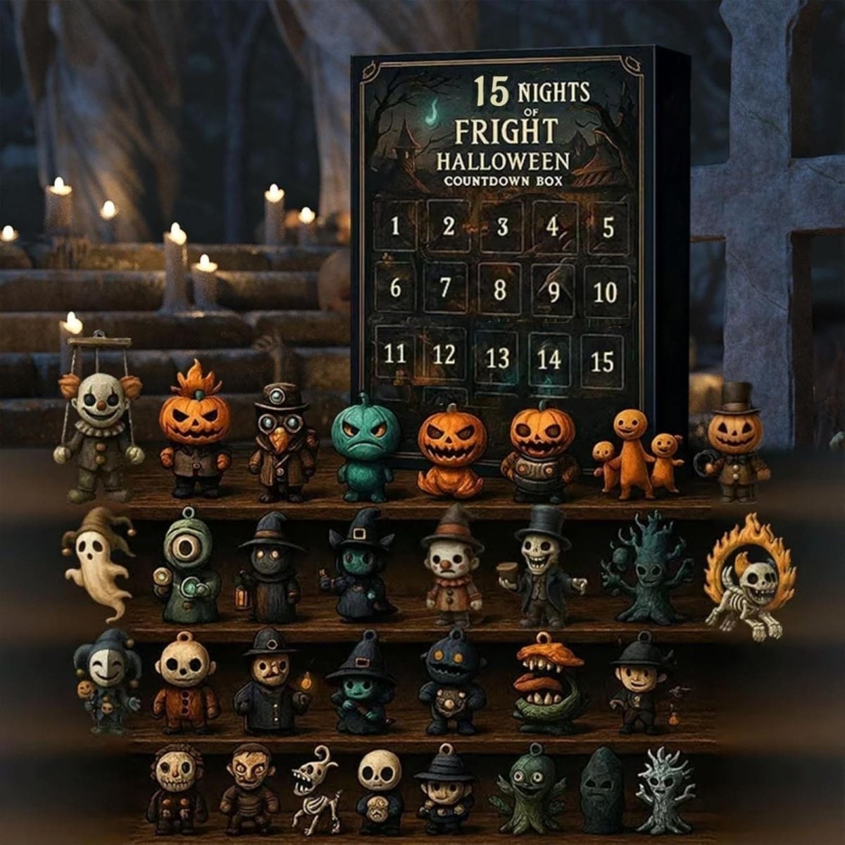 Halloween Advent Calendar Countdown Decor with Spooky Miniature Figurines - Image 3