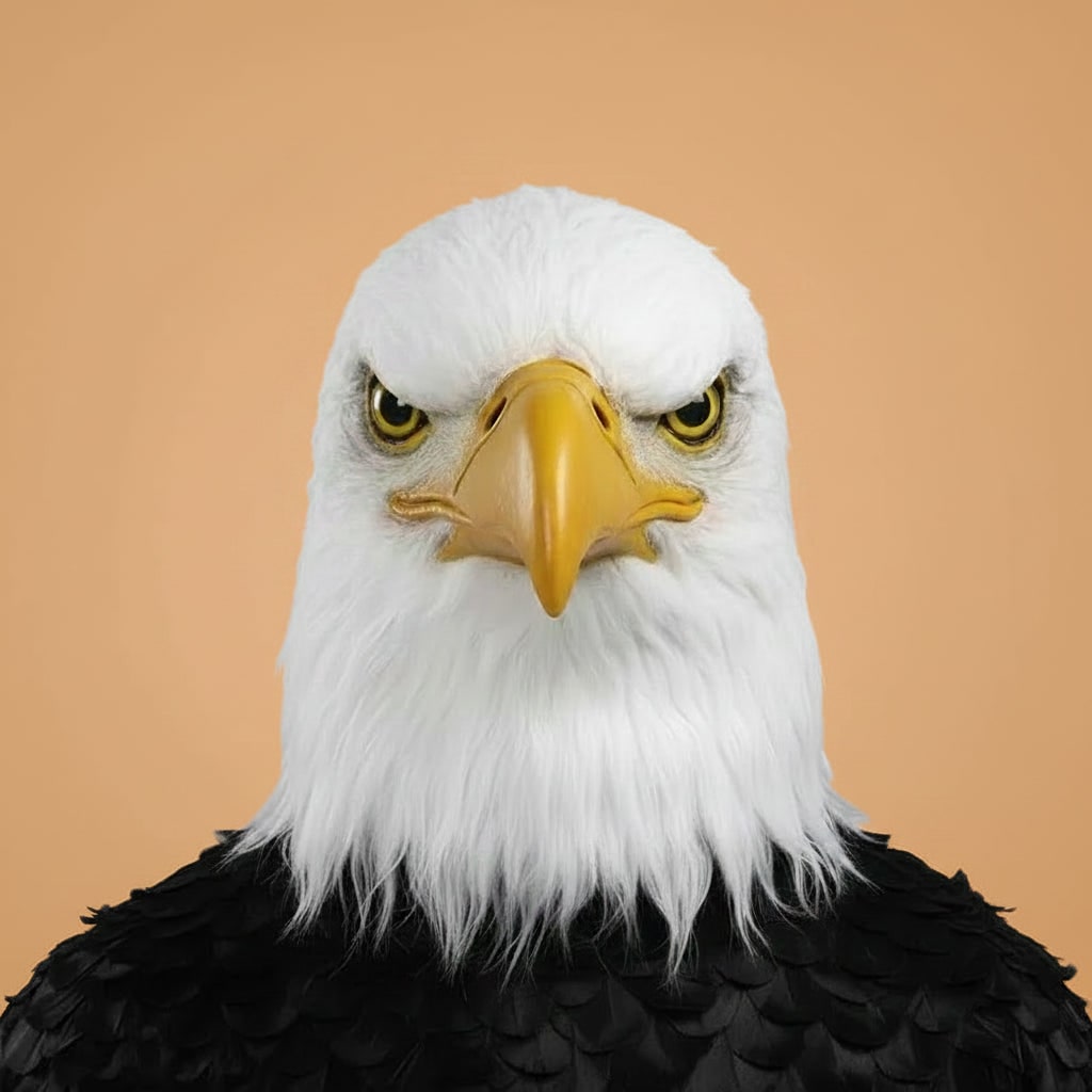 Halloween Animal Head Mask with Bald Eagle Design White Faux Fur and Yellow Beak for Party Costume - Image 3