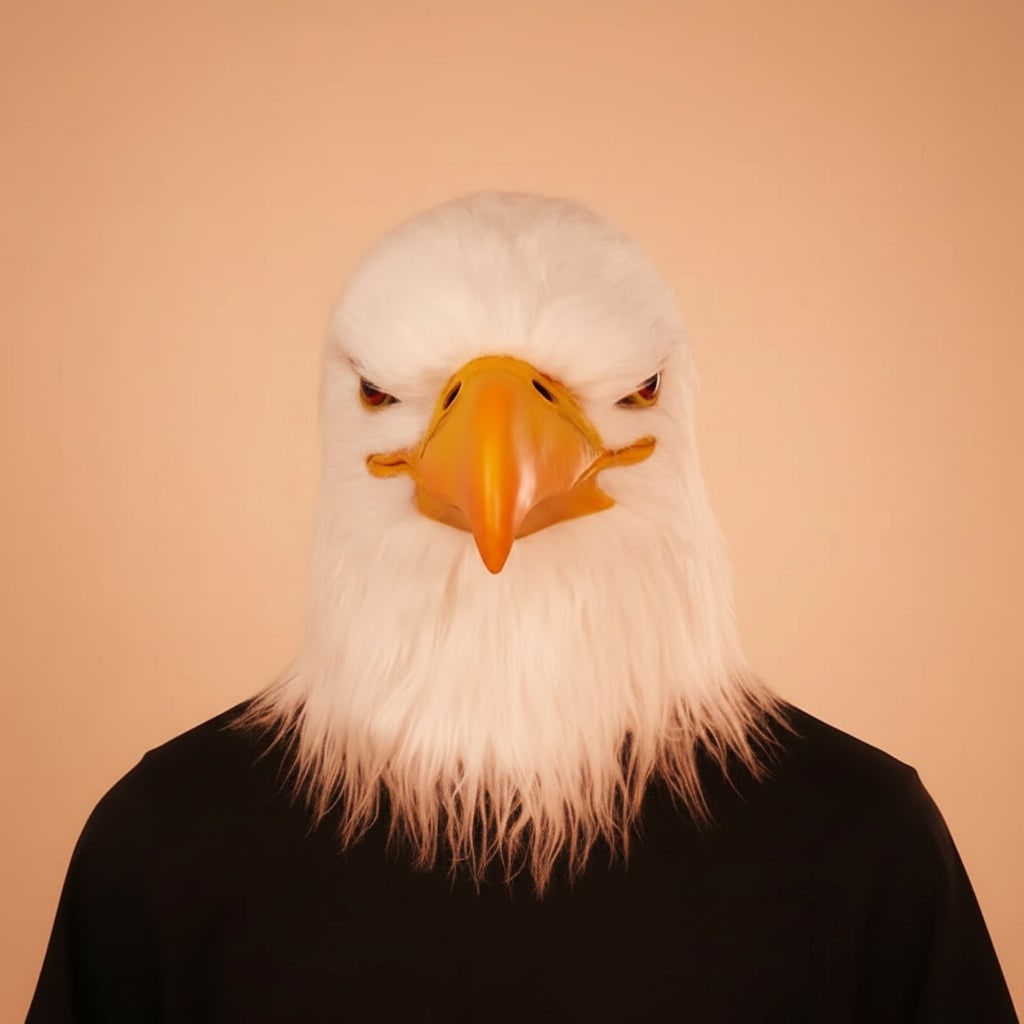Halloween Animal Head Mask with Bald Eagle Design White Faux Fur and Yellow Beak for Party Costume - Image 5