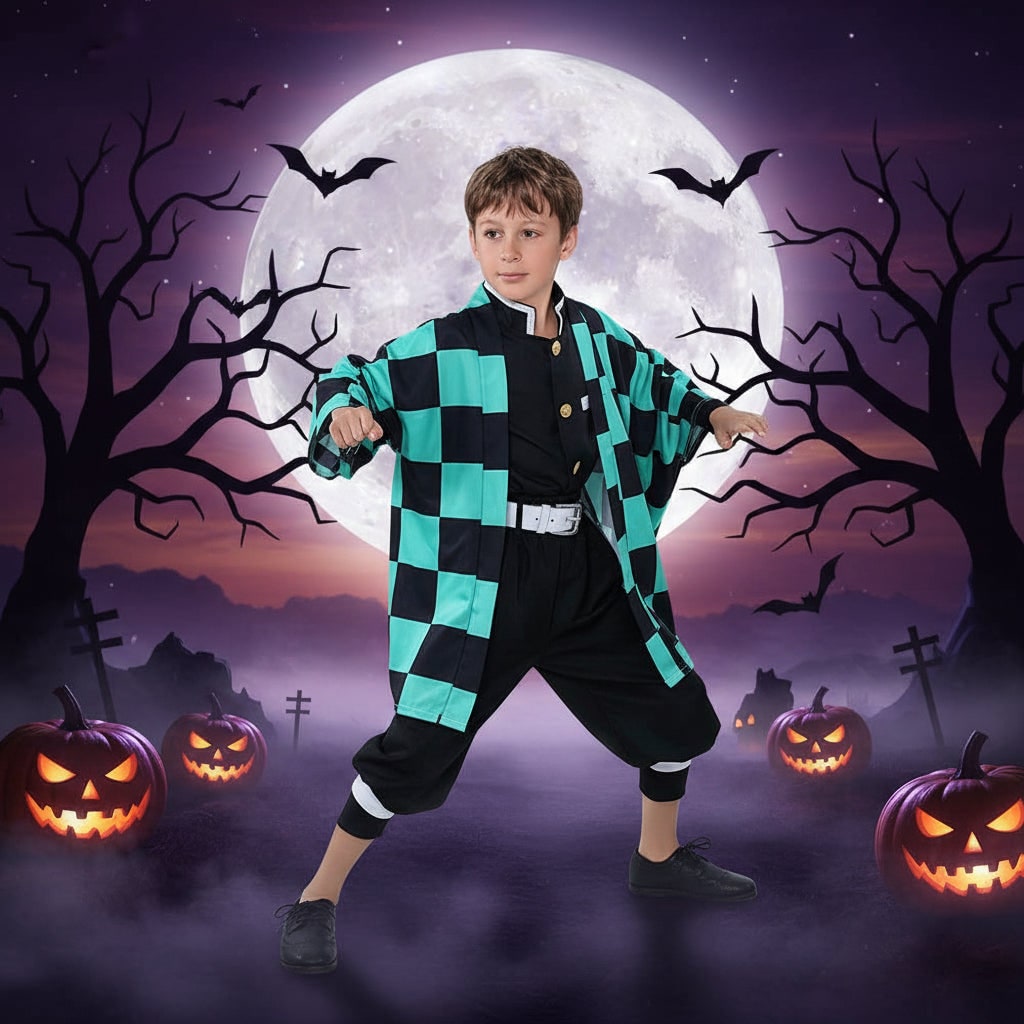 Halloween Anime Cosplay Costume and Outfits with Checkered Haori Coat and Character - Image 6