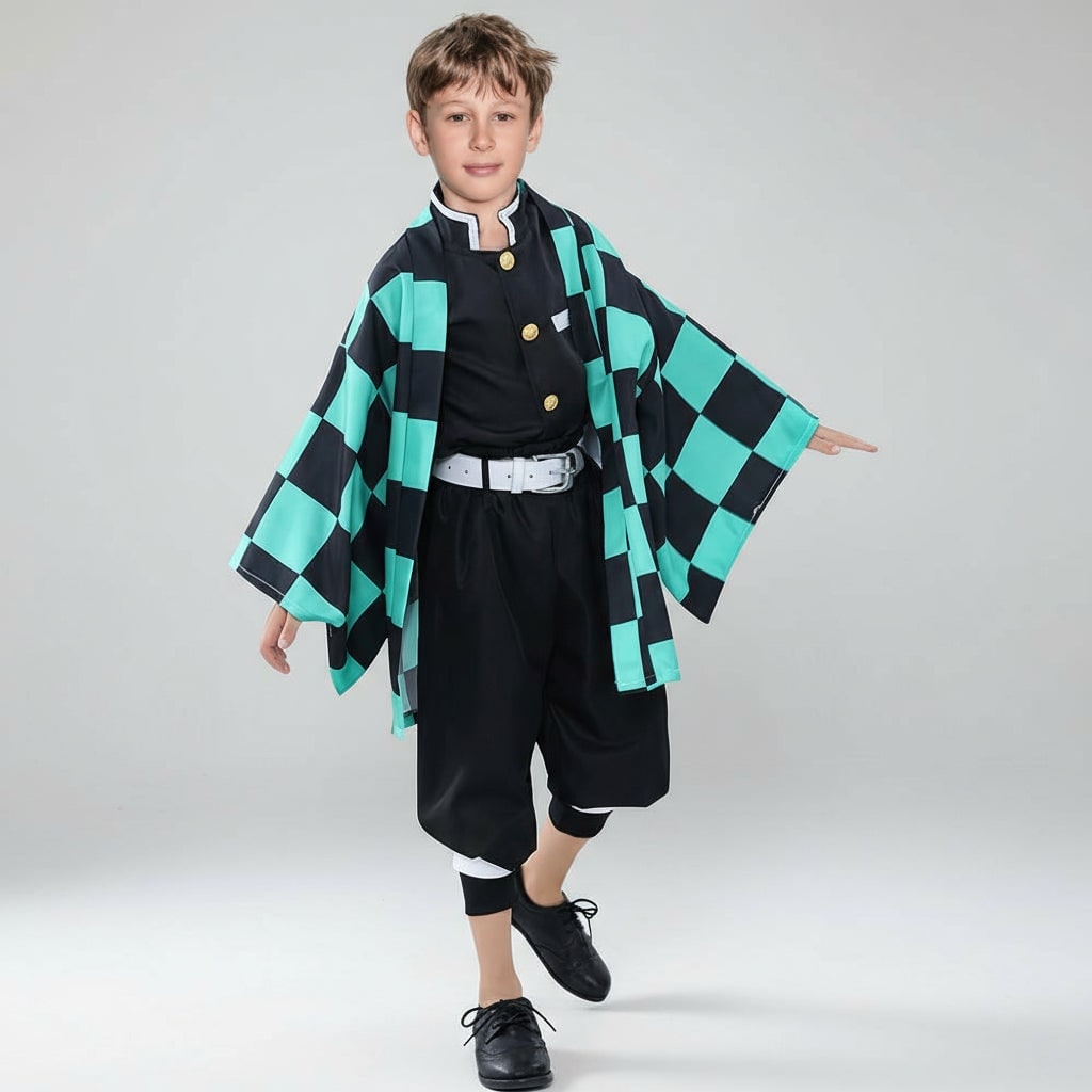 Halloween Anime Cosplay Costume and Outfits with Haori Jacket Checkered Pattern - Image 1