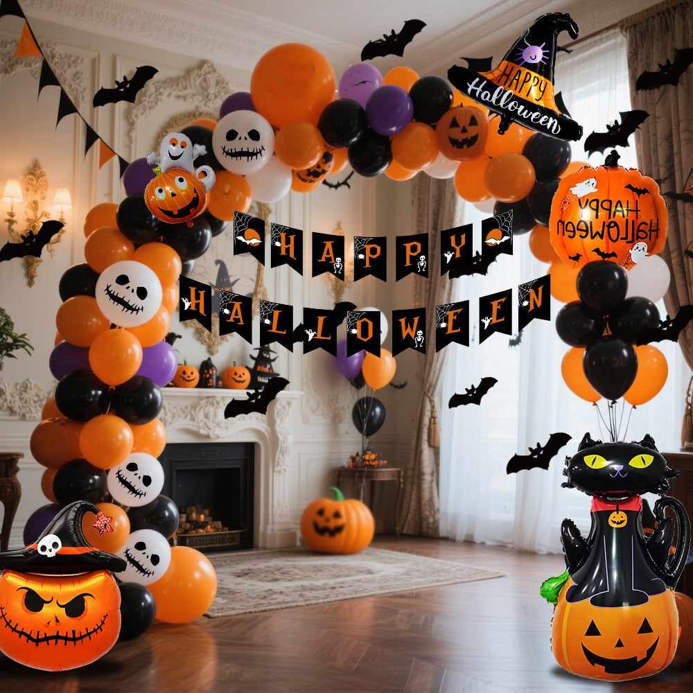 Halloween Balloon Arch Kit with Foil Banner and Tape Decoration for Party Reusable - Image 6