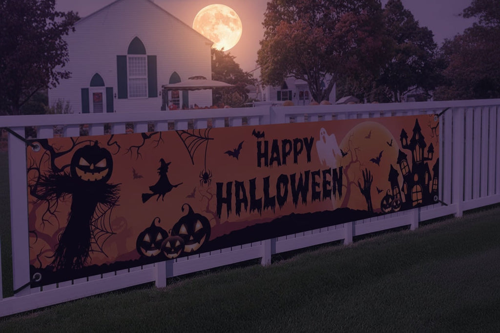 Halloween Banner Large Outdoor Decoration with Pumpkins Witch and Bats for Yard - Image 2