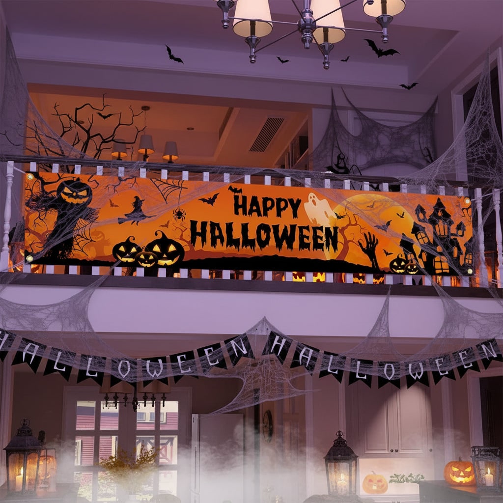 Halloween Banner Large Outdoor Decoration with Pumpkins Witch and Bats for Yard - Image 4
