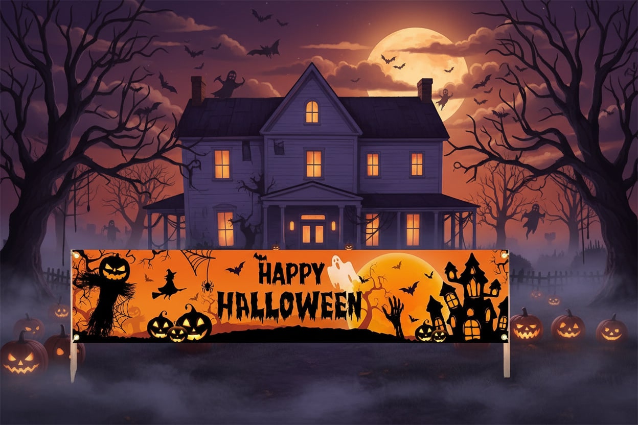 Halloween Banner Large Outdoor Decoration with Pumpkins Witch and Bats for Yard - Image 6