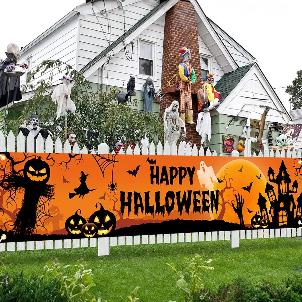 Halloween Banner with Jack O Lantern Pumpkin Witch Scarecrow Outdoor Yard Decoration - Image 1