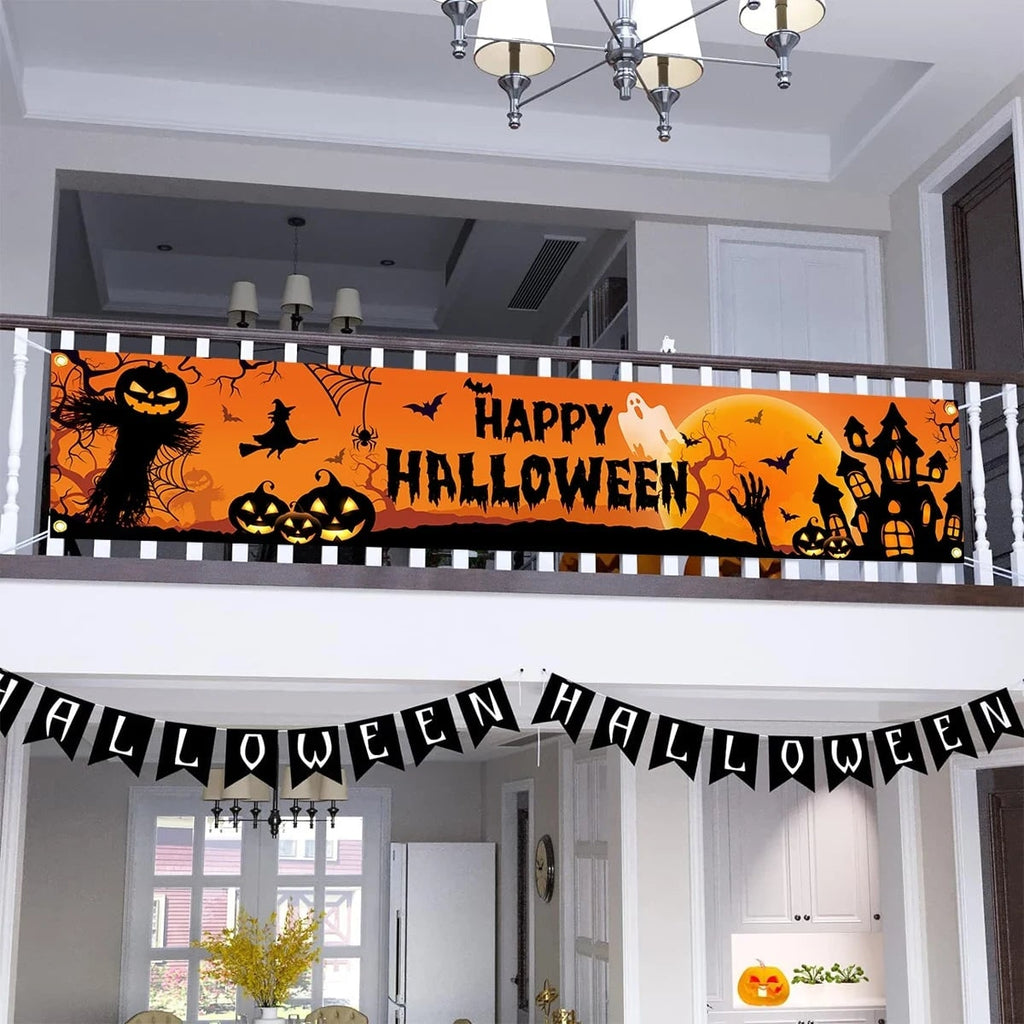 Halloween Banner with Jack O Lantern Pumpkin Witch Scarecrow Outdoor Yard Decoration - Image 3