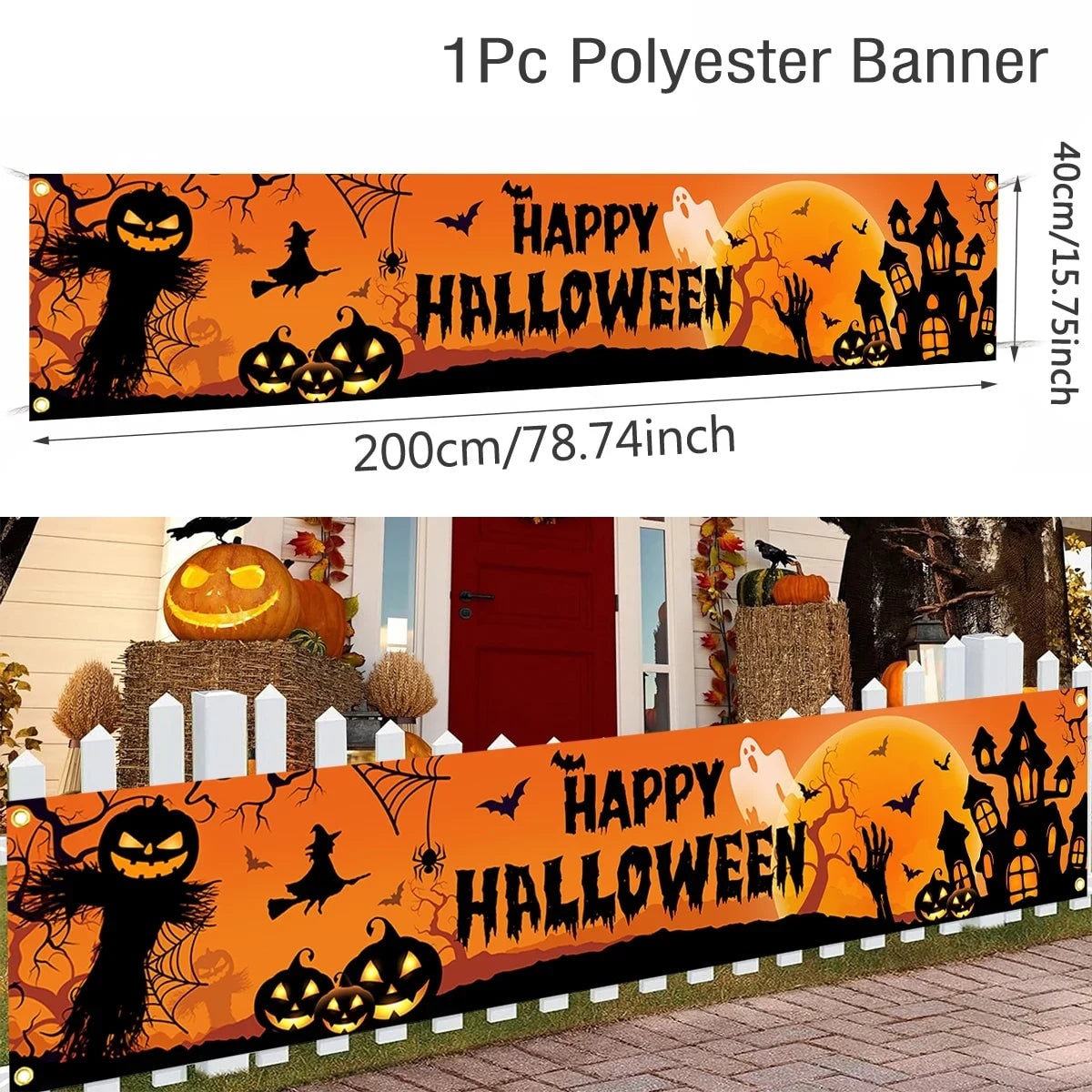 Halloween Banner with Jack O Lantern Pumpkin Witch Scarecrow Outdoor Yard Decoration - Image 5