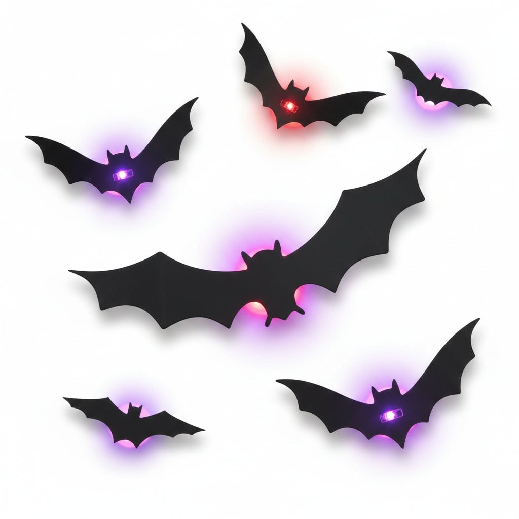 Halloween Bat Wall Decals with LED Lights Peel and Stick Decorative for Indoor Outdoor Decoration - Image 4