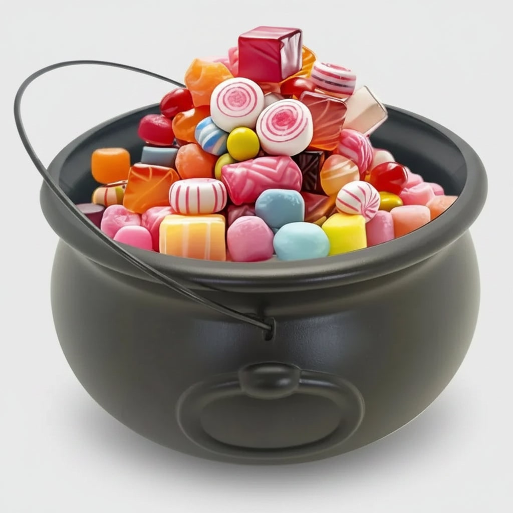 Halloween Candy Bucket Cauldron with Witch Handle for Treat Storage and Party Decoration - Image 1