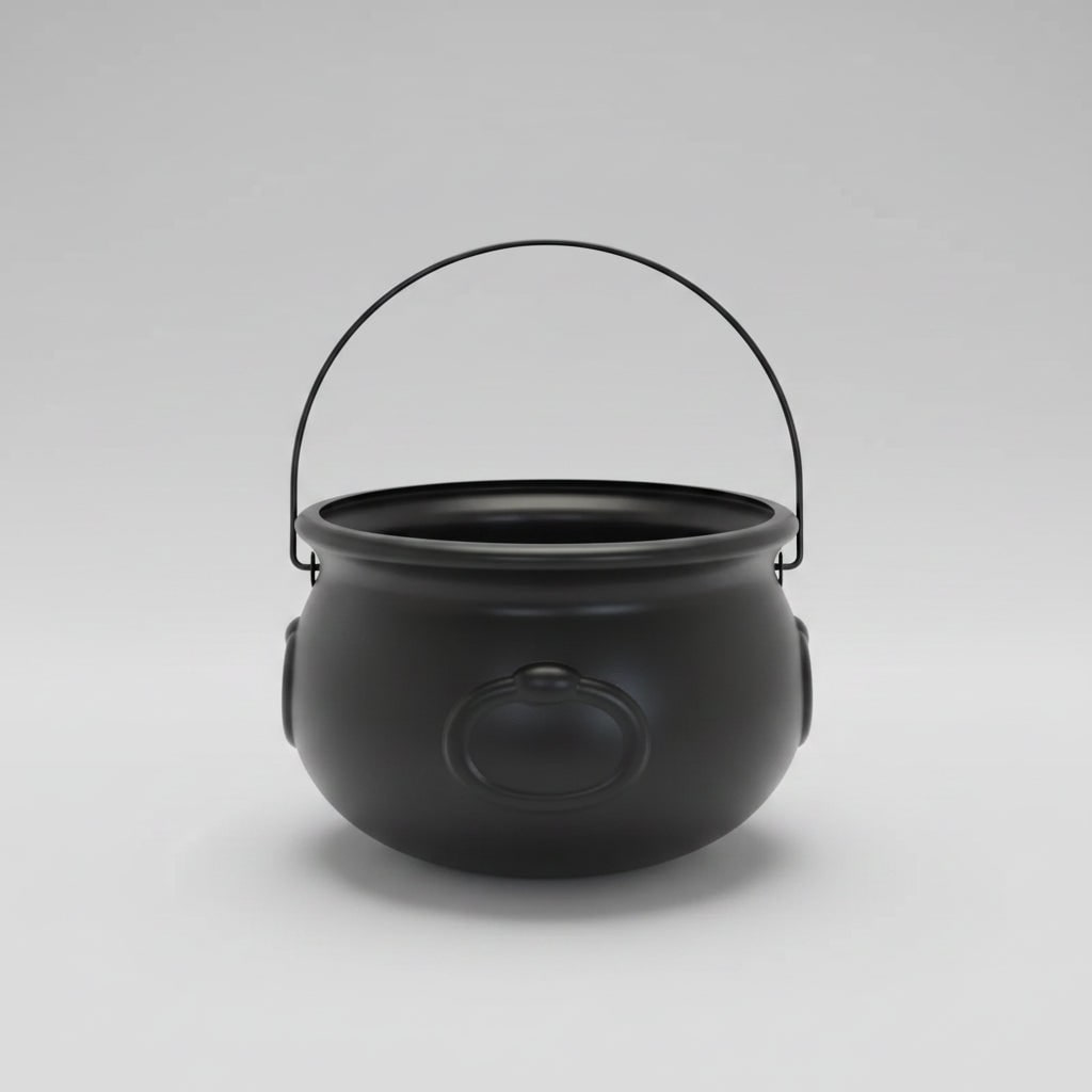 Halloween Candy Bucket Cauldron with Witch Handle for Treat Storage and Party Decoration - Image 2