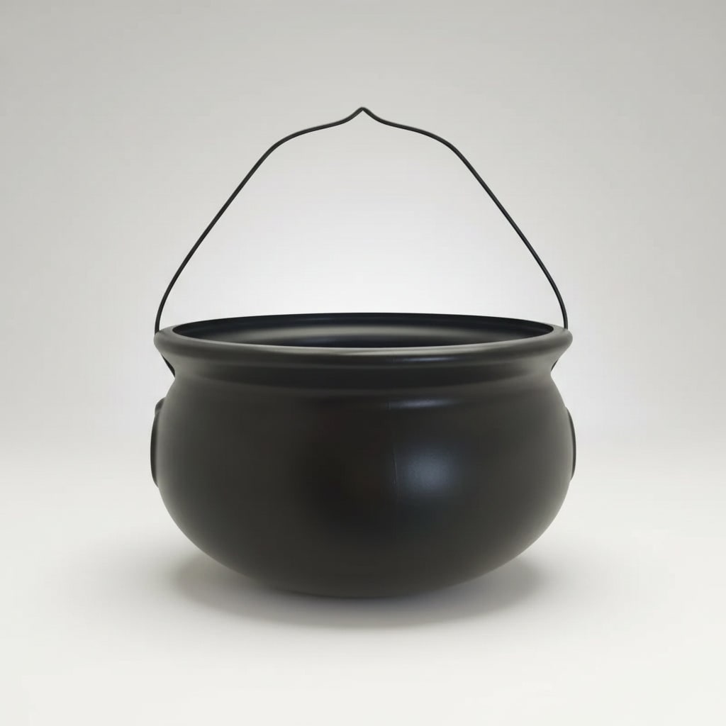 Halloween Candy Bucket Cauldron with Witch Handle for Treat Storage and Party Decoration - Image 3