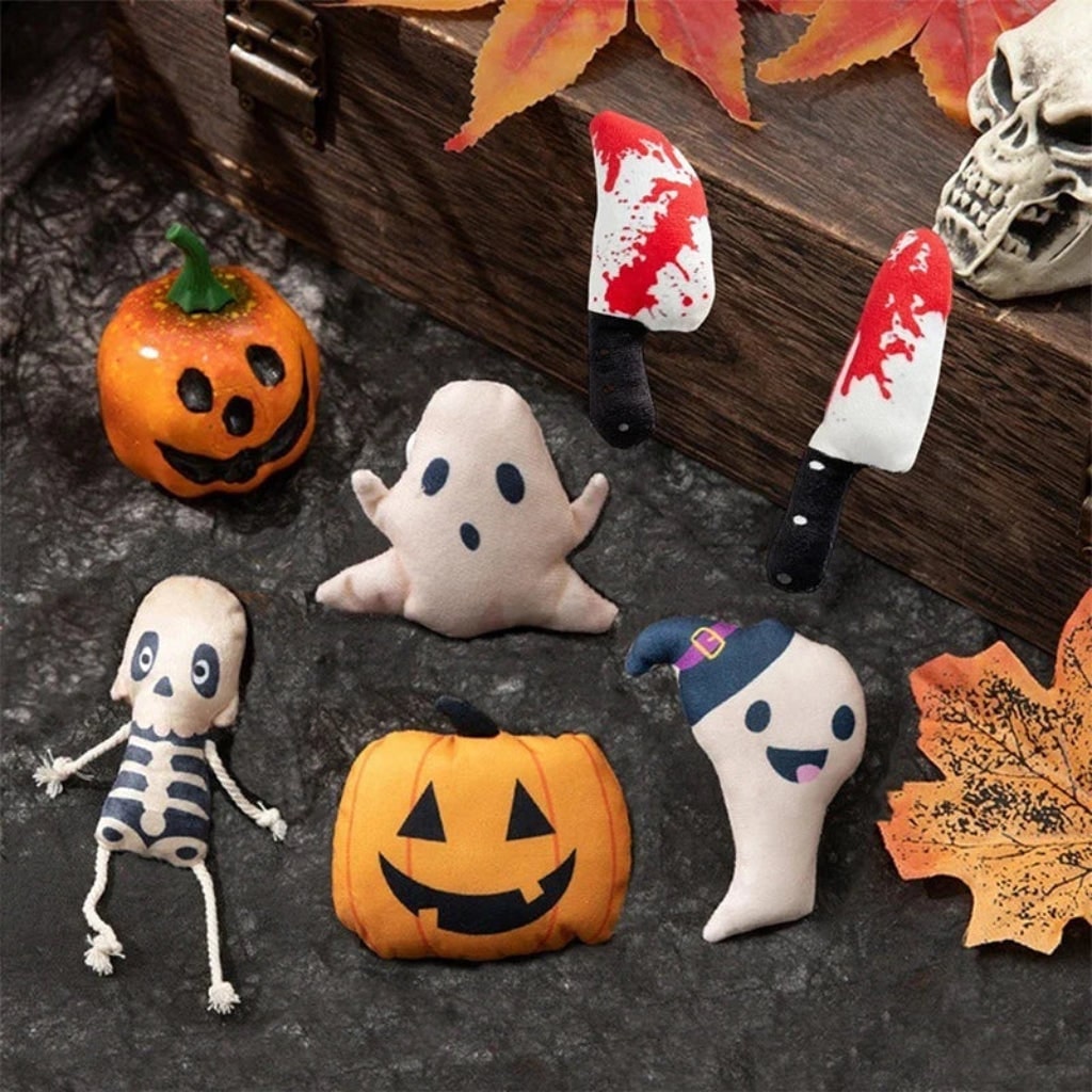 Halloween Cat Toys for Interactive Plush Play with Catnip Ghost and Pumpkin Designs Biting - Image 3