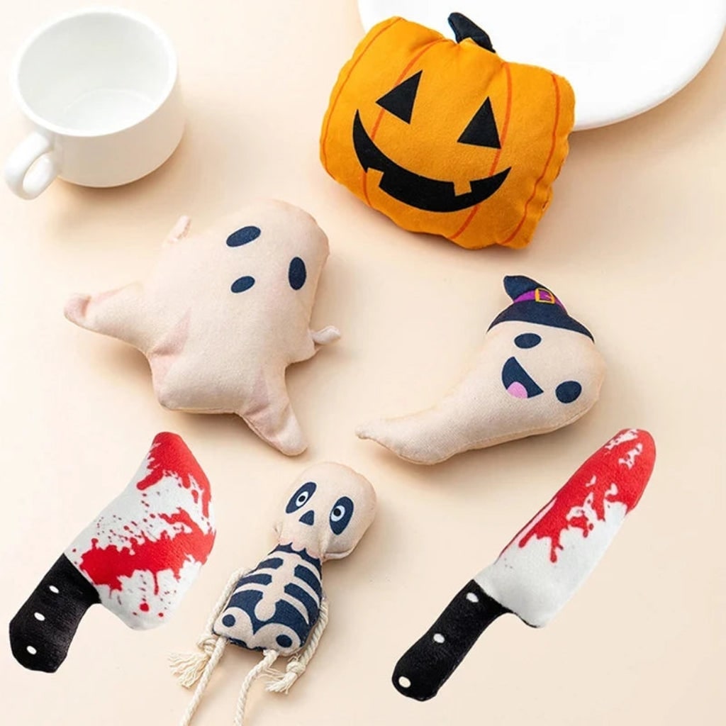 Halloween Cat Toys for Interactive Plush Play with Catnip Ghost and Pumpkin Designs Biting - Image 5