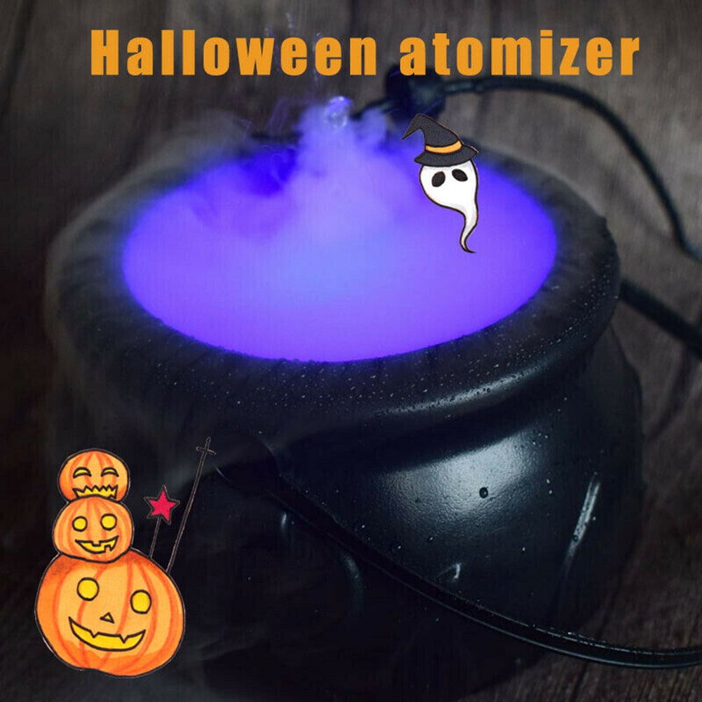 Halloween Cauldron Mist Maker with Color Changing LED Lights and Plastic Witch Pot - Image 1