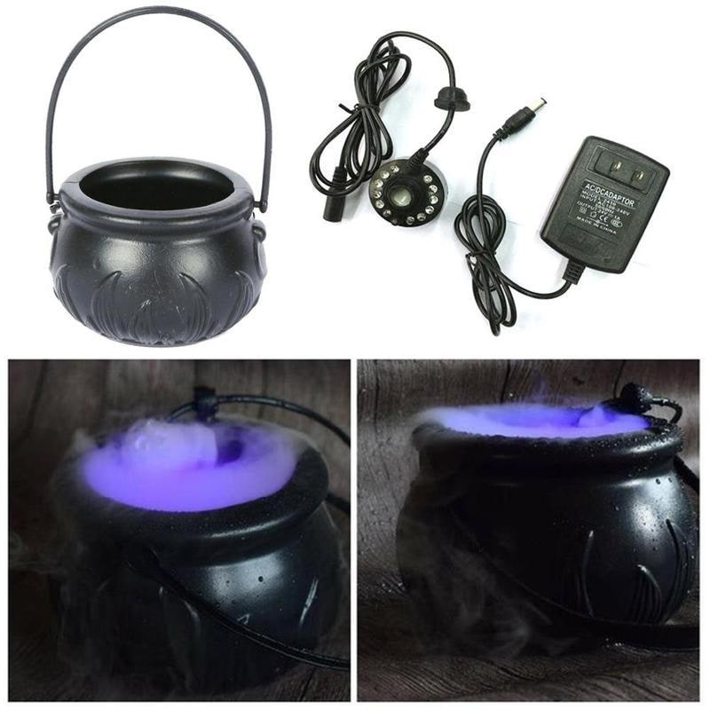 Halloween Cauldron Mist Maker with Color Changing LED Lights and Plastic Witch Pot - Image 2