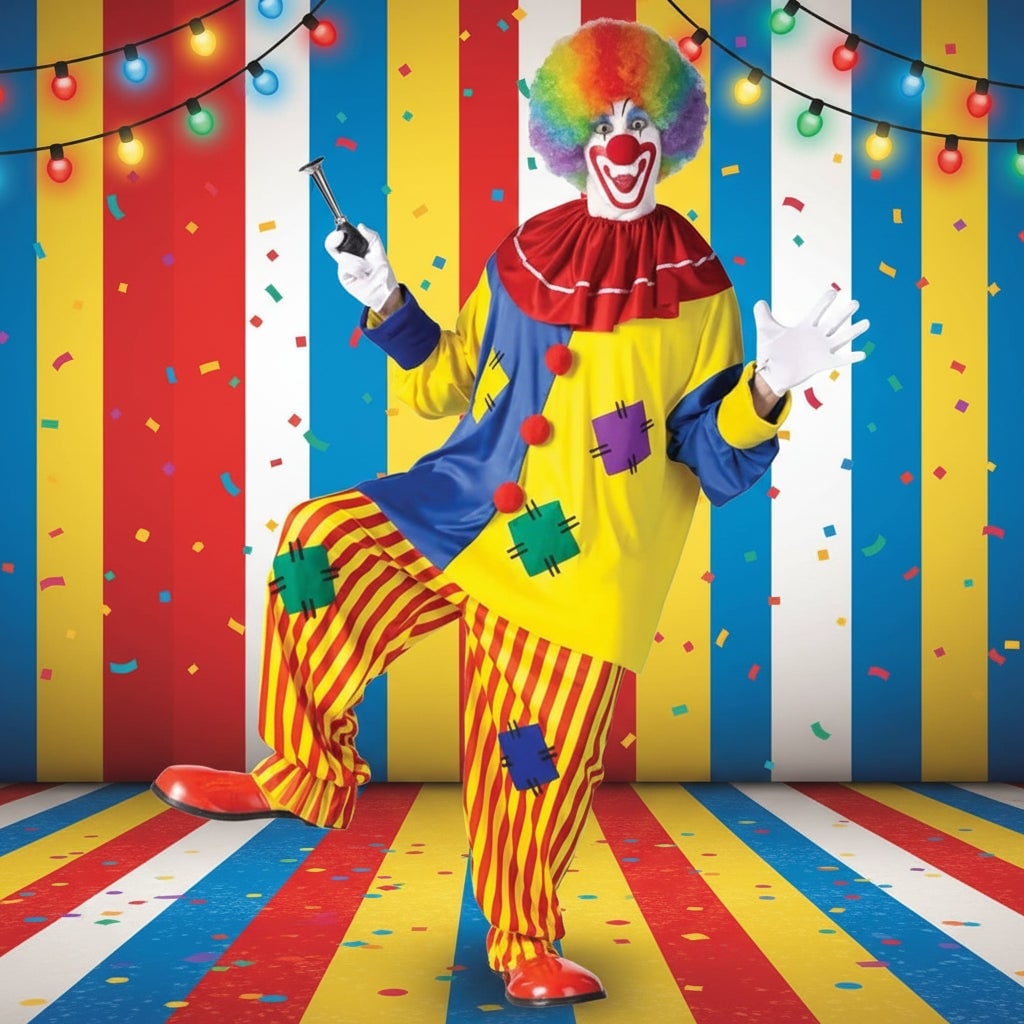 Halloween Circus Clown Costume for Colorful Tunic and Striped Pants Creepy - Image 1