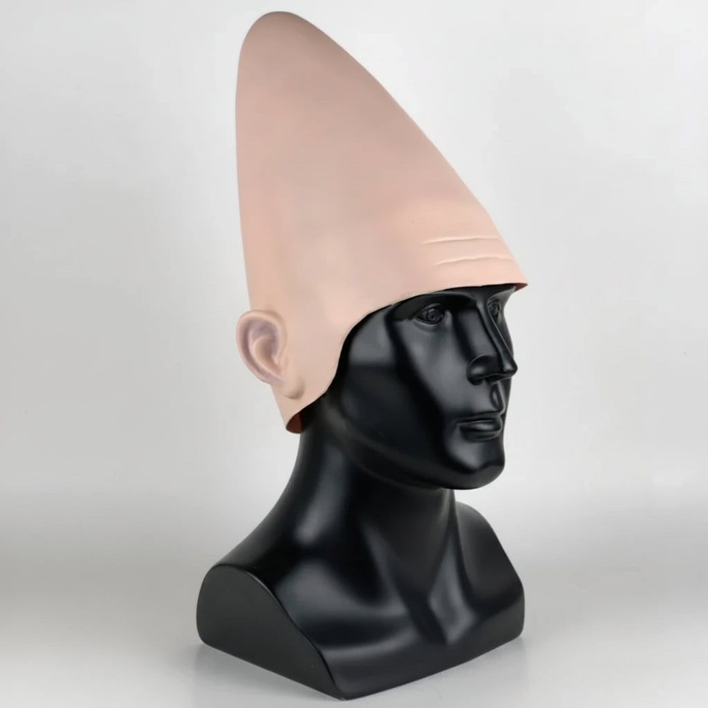 Halloween Conehead Costume Mask with Creepy Molded Ears and Forehead Wrinkles Latex Headpiece - Image 2